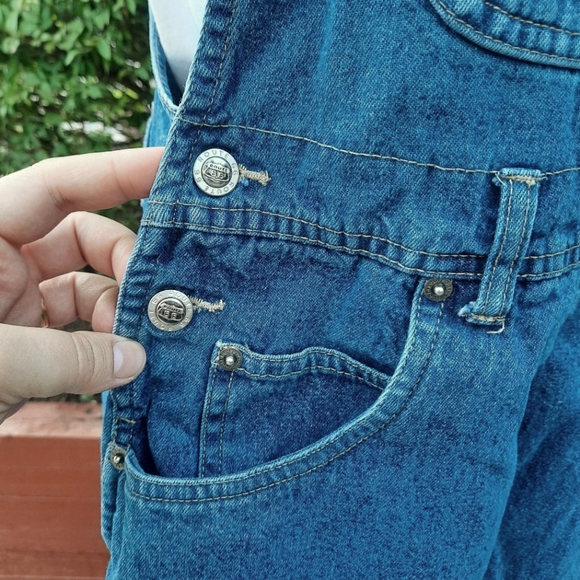 Route 66 Vintage 90's Denim Shortalls Bib Overalls Frayed Shorts Jeans Jorts - Picture 8 of 15
